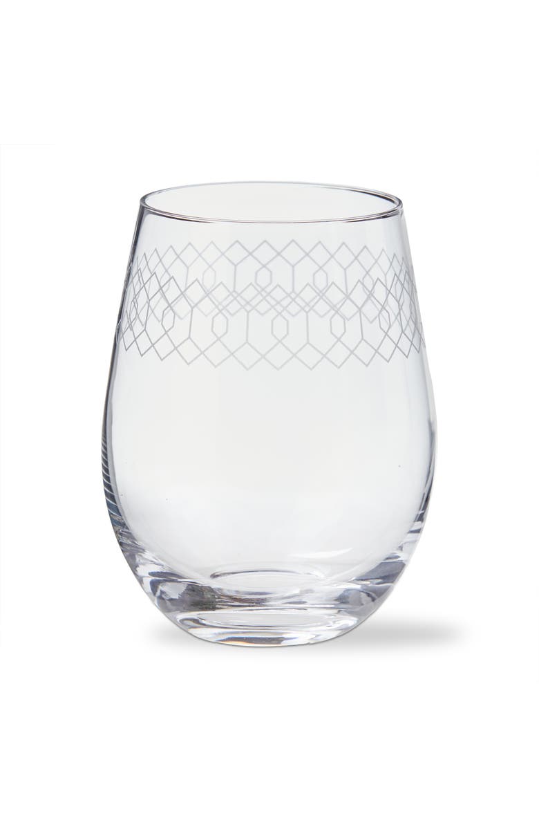 tag Fitz Etched Stemless Wine Glass Clear Glass 18 oz 3.5x3.5x5 in, Main, color, Clear