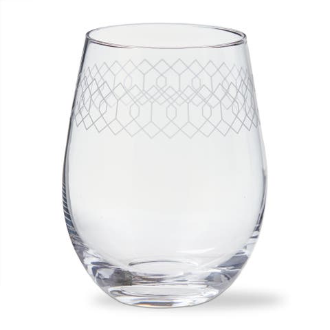 Fitz Etched Stemless Wine Glass Clear Glass 18 oz 3.5x3.5x5 in