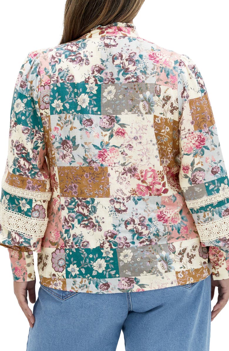 City Chic Floral Print Lace Shirt, Alternate, color, Whimsical