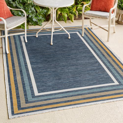 Jonathan Y Pollux Classic Coastal Mitred Stripe Reversible Machine-washable Cream/navy 4 Ft. X 6 Ft. Indoor/out In Cream/navy
