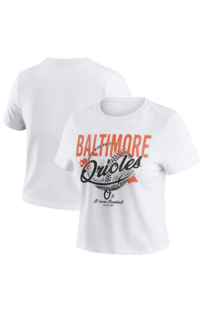 WEAR by Erin Andrews Women's WEAR by Erin Andrews  White Baltimore Orioles Distressed Cropped Baby T-Shirt, Main, color, White