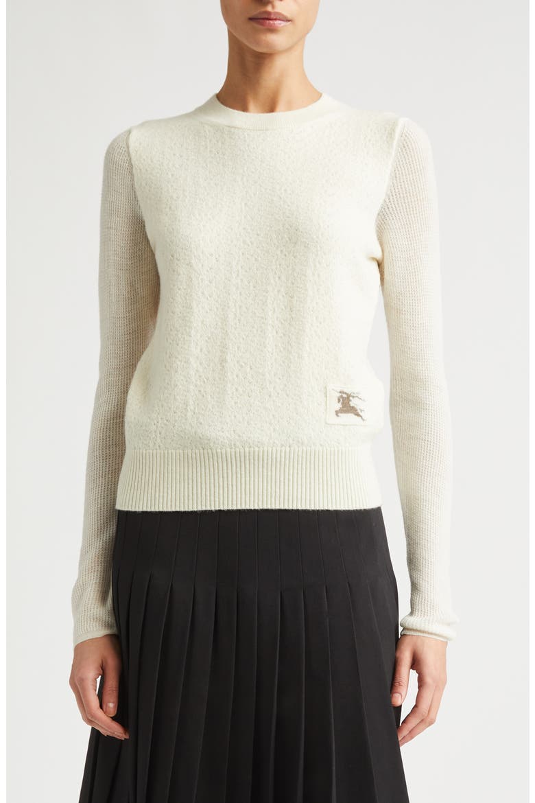 Constance Equestrian Knight Design Patch Crewneck Sweater, Main, color, ALPINE