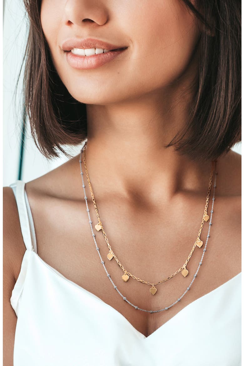 Two-Tone Heart and Ball Bead Chain Necklace, Alternate, color, GOLD SILVER MULTI-COLOR