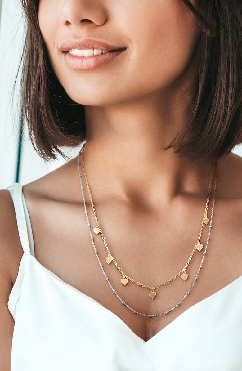 DELMAR Two-Tone Heart and Ball Bead Chain Necklace, Alternate, color, Gold Silver Multi-Color