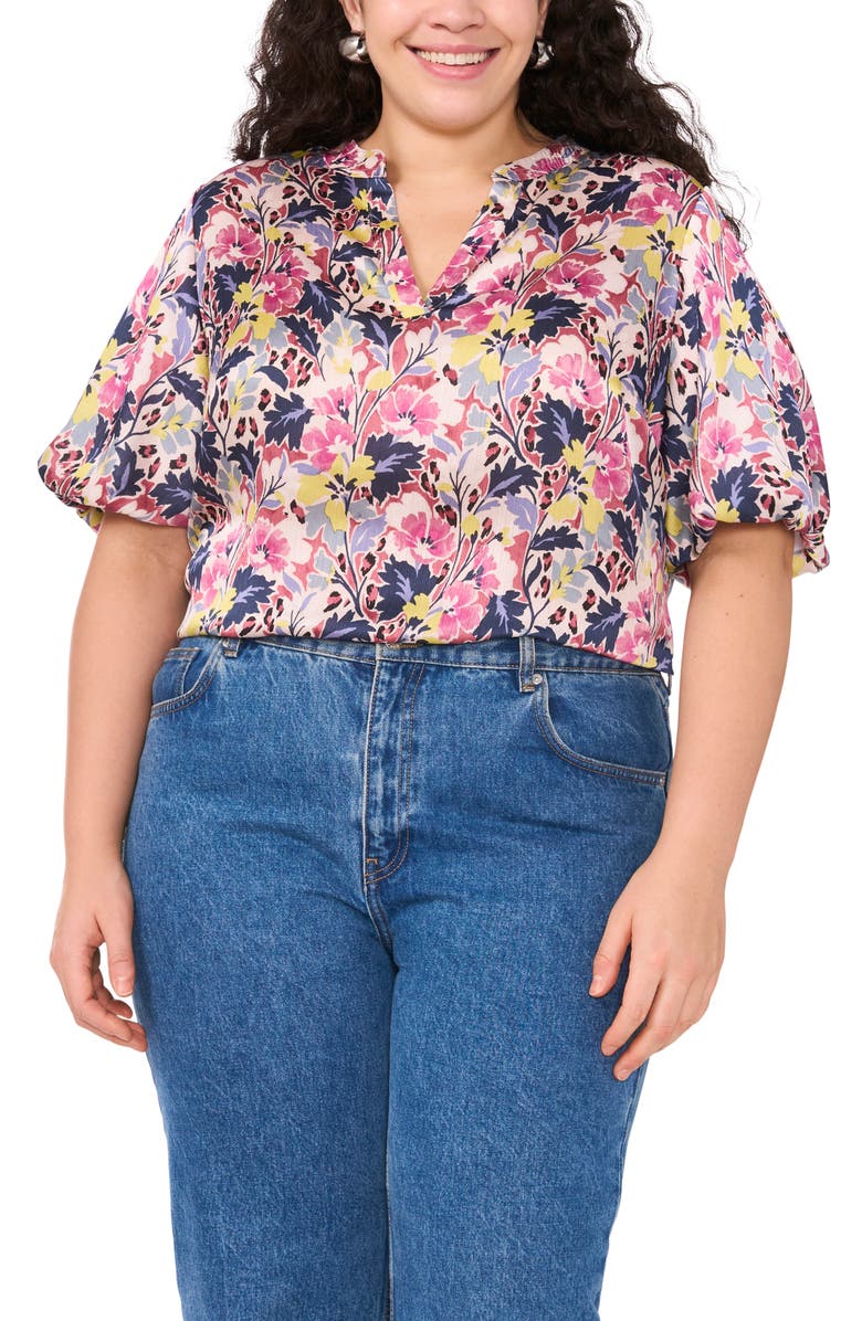 Vince Camuto Floral Print Puff Sleeve Top, Main, color,