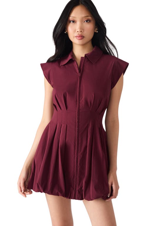 Steve Madden Dyanne Poplin Pleated Mini Dress In Burgundy