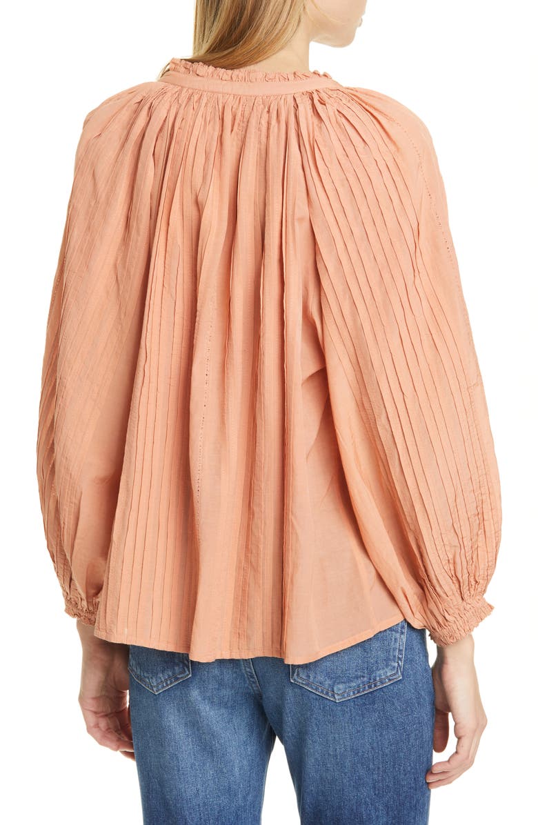 THE GREAT. The Lyric Pintuck Cotton Blend Blouse, Alternate, color, 