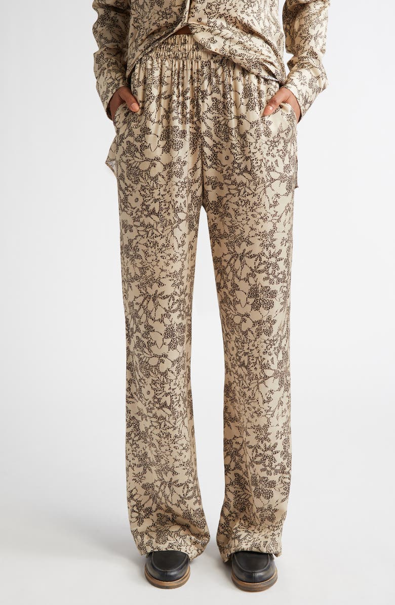 Golden Goose Floral Print Silk Blend Pajama Pants, Main, color, Safari/ Black