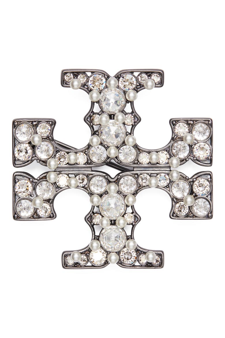 Kira Cubic Zirconia & Faux Pearl Brooch, Main, color, HEMATITE / PEARL / CRYSTAL