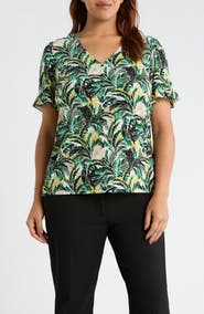AK ANNE KLEIN Ruffle Accent Short Sleeve Button-Up Shirt