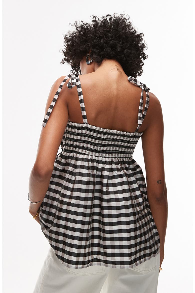 Check Taffeta Babydoll Top, Alternate, color, BLACK MULTI