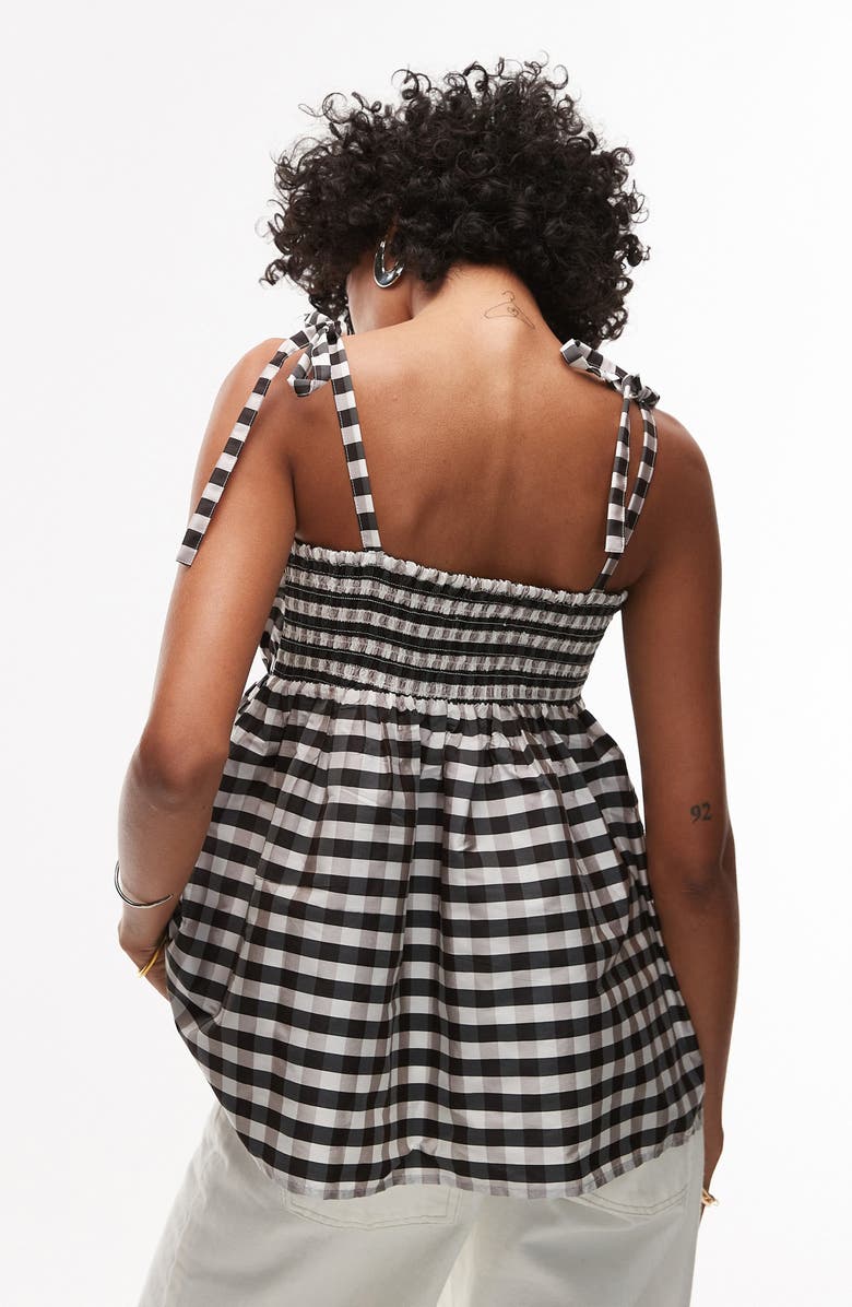 Topshop Check Taffeta Babydoll Top, Alternate, color, Black Multi