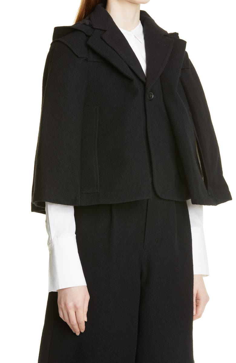 Tao Comme des Garçons Tricot Comme des Garçons Wool & Linen Blend Hooded Cape Jacket, Alternate, color,