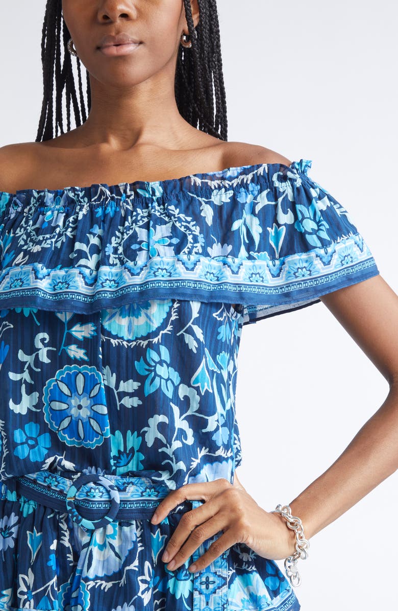 Ramy Brook Maia Off the Shoulder Ruffle Top, Alternate, color, Spring Navy Maya Combo