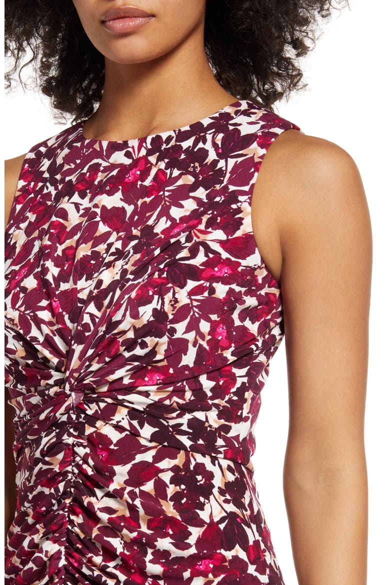 Floral Print Ruched Body-Con Dress, Alternate, color, BERRY