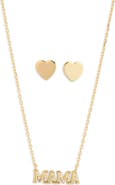 ARGENTO VIVO CZ Pavé Mama Pendant Necklace & Heart Stud Earrings