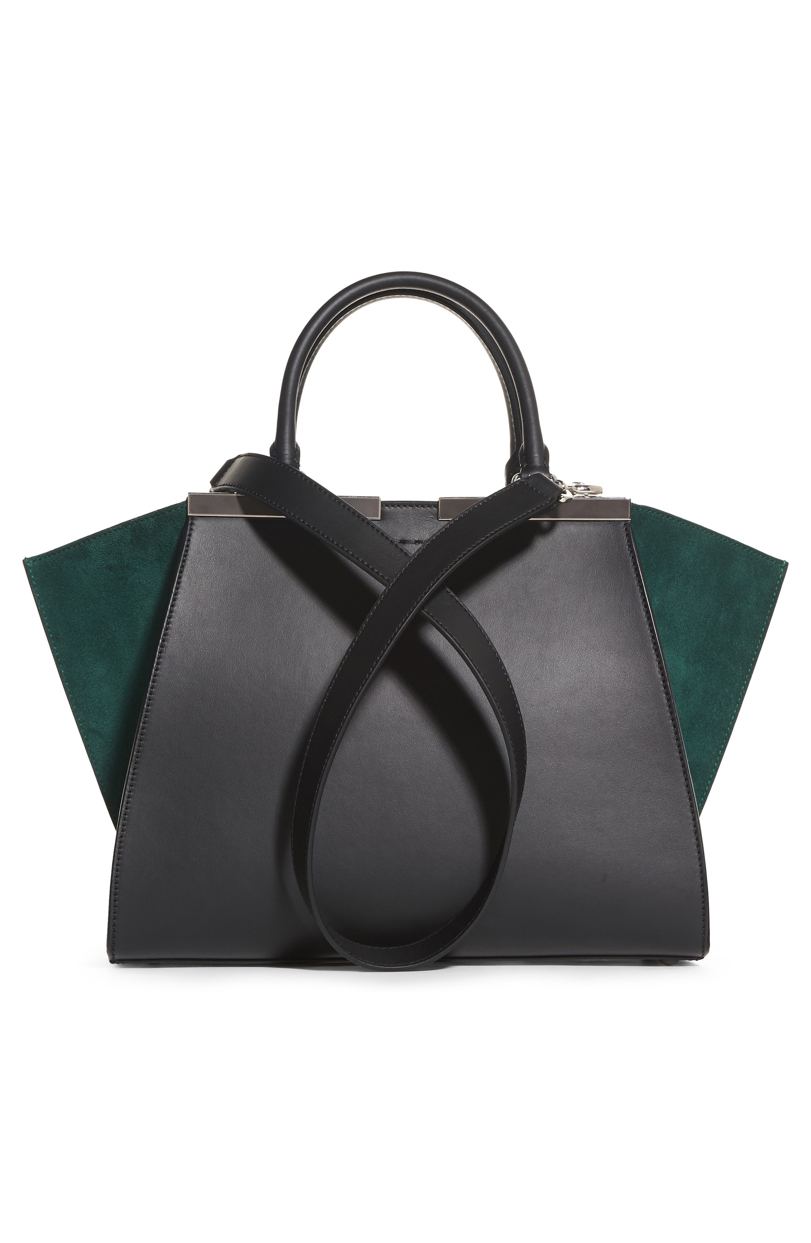 3Jours Baltico Leather & Suede Shopper, Alternate, color, BLACK/GREEN