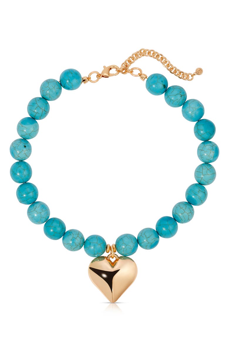 Ettika Chunky Beaded Heart Pendant Necklace, Main, color, Turquoise