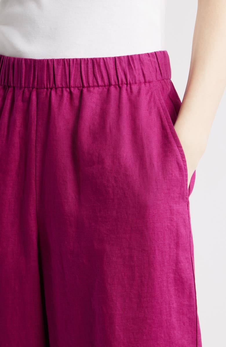 Eileen Fisher Organic Linen Crop Wide Leg Pants, Alternate, color, Sangria