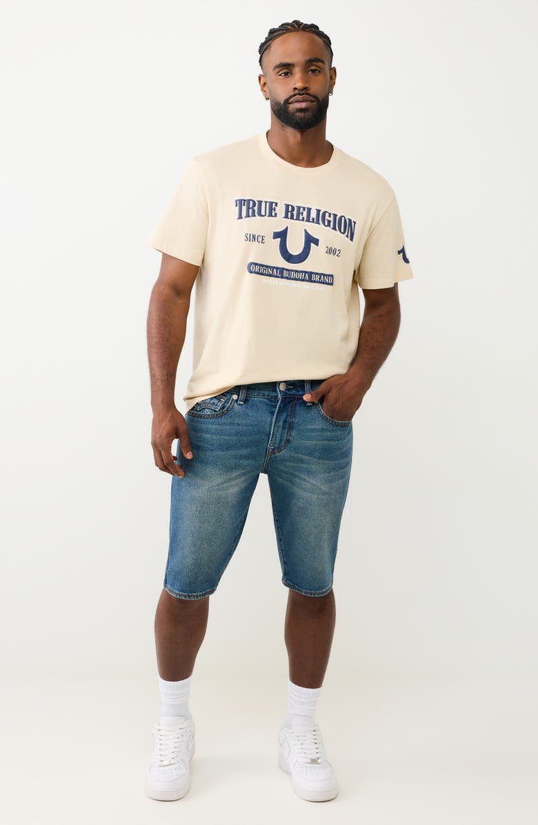 True Religion Ricky Big T Flap Pocket Denim Shorts, Alternate, color, Medium Ocean Storm