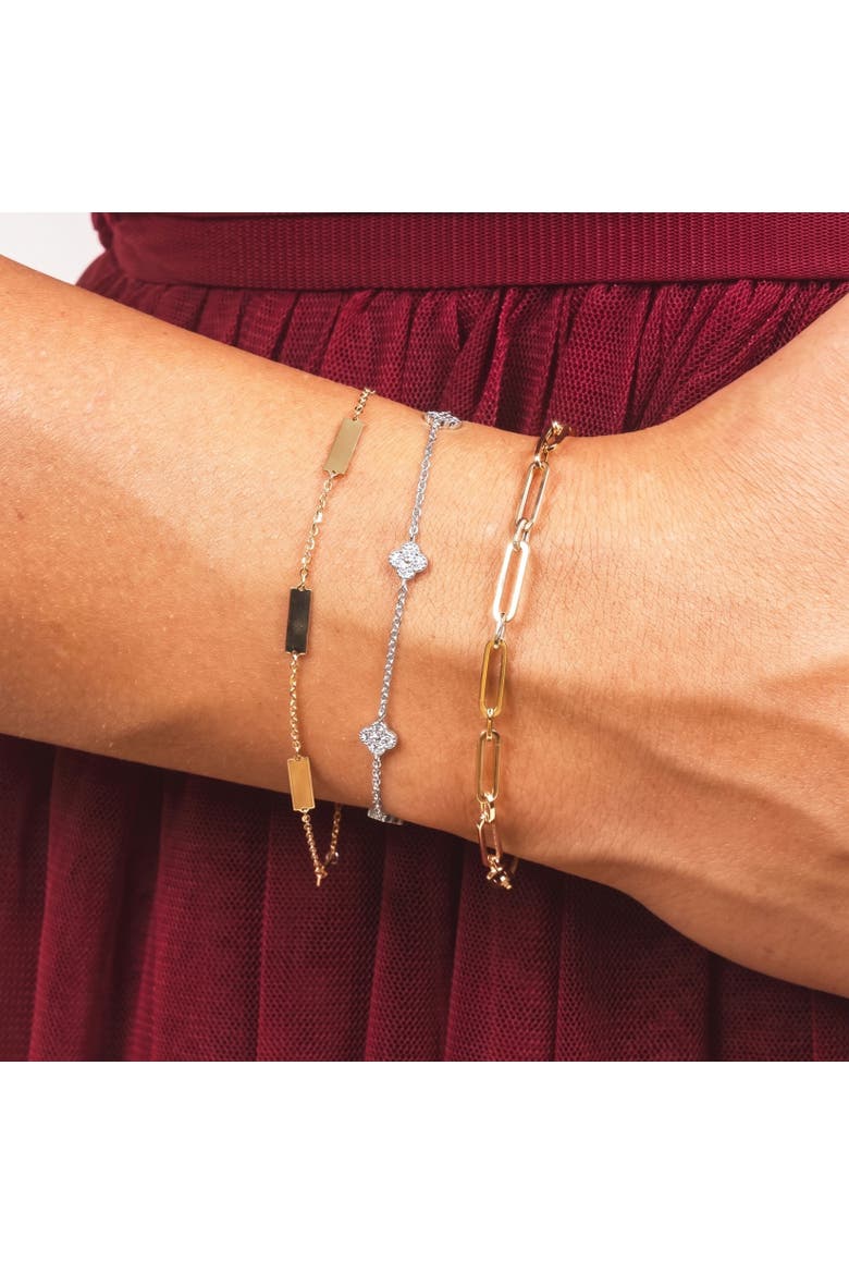 Diamond Clover Station Bracelet, Alternate, color, White Gold