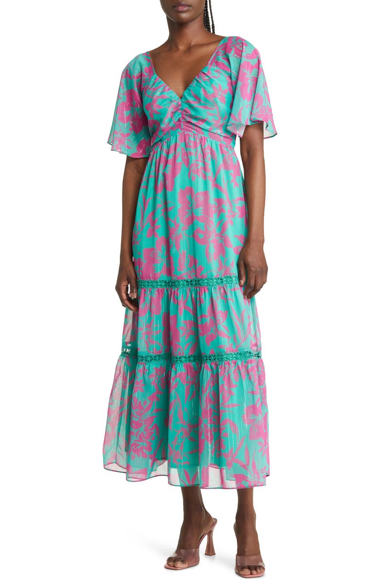 Adelyn Rae Katia Metallic Flutter Sleeve Tiered Sundress, Alternate, color, 