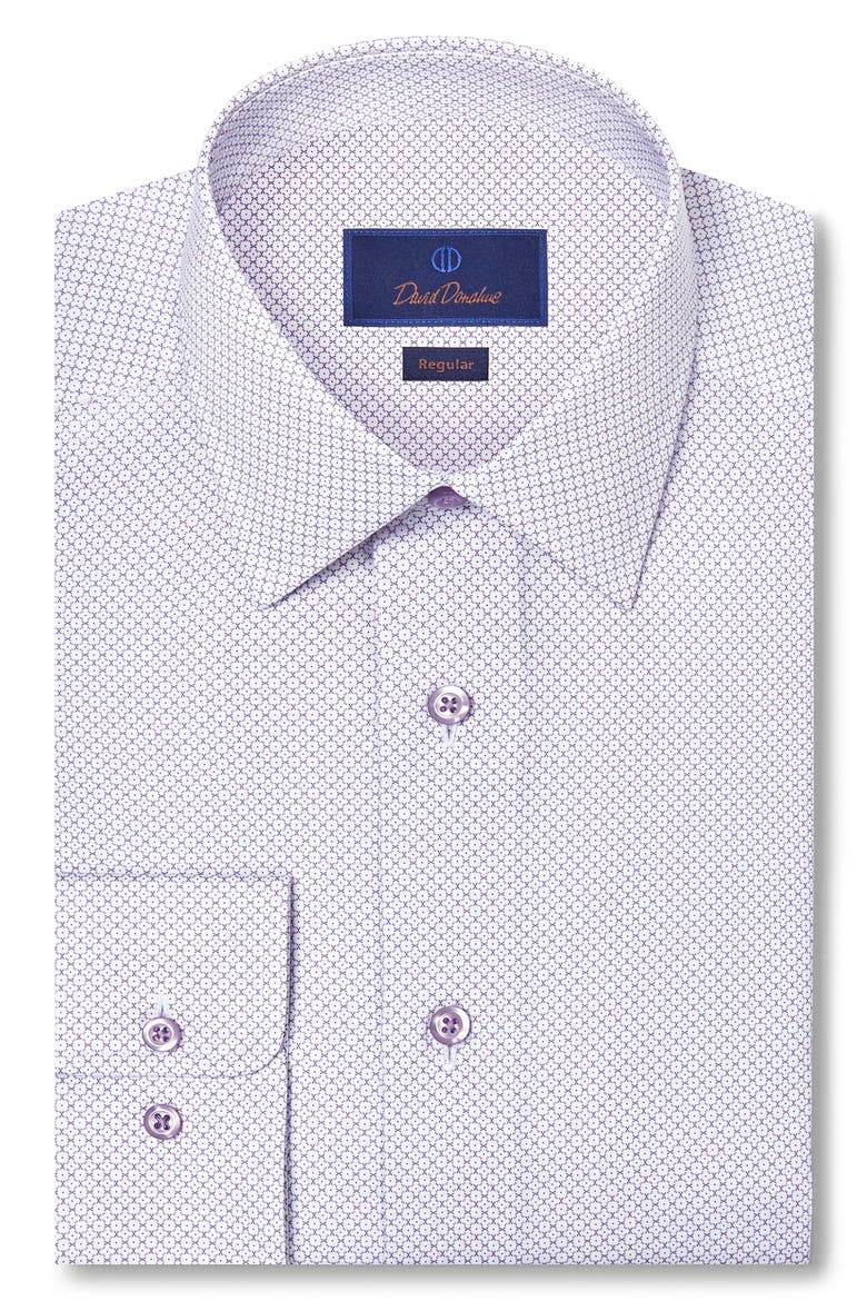 Regular Fit Micro Geometric Cotton Dress Shirt, Main, color, WHITE/ LILAC