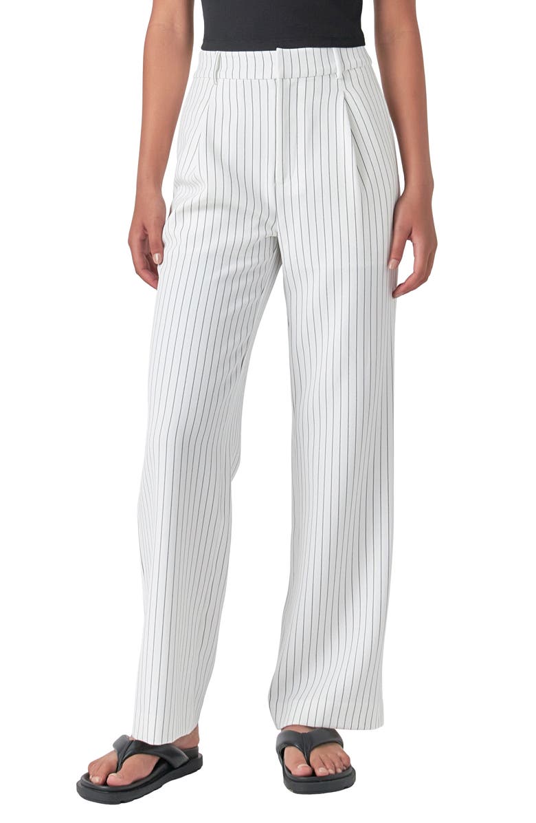 Grey Lab Pinstripe HIgh Waist Wide Leg Pants, Main, color, White Black Stripe