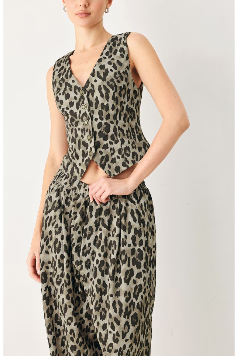 Print Vest, Alternate, color, BROWN MULTI