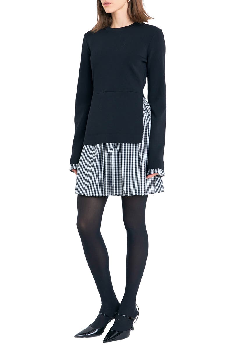 English Factory Mixed Media Long Sleeve Minidress, Alternate, color, Black