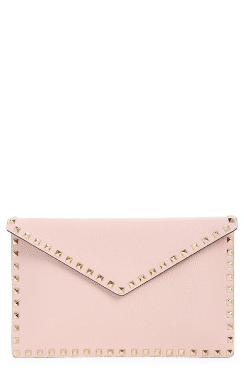 Large Rockstud Leather Clutch