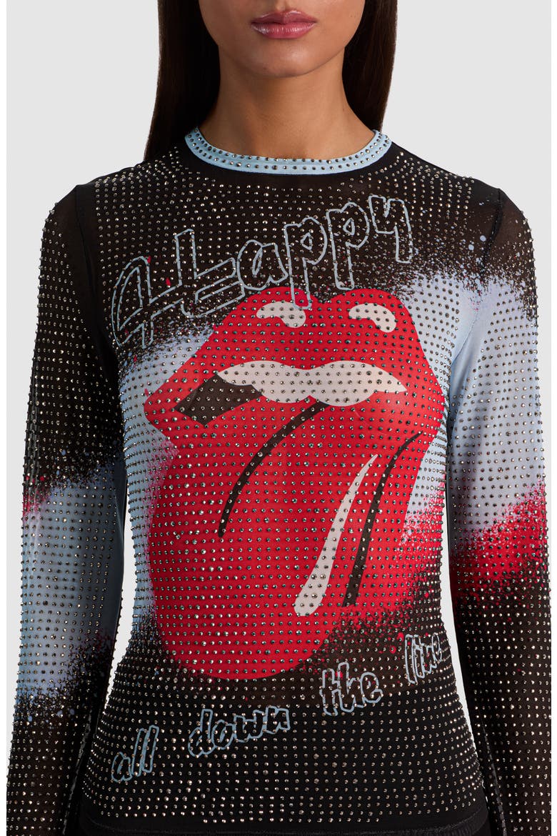 Delaina Embellished Long Sleeve Mesh Top, Alternate, color, HAPPY DOWN THE LINE