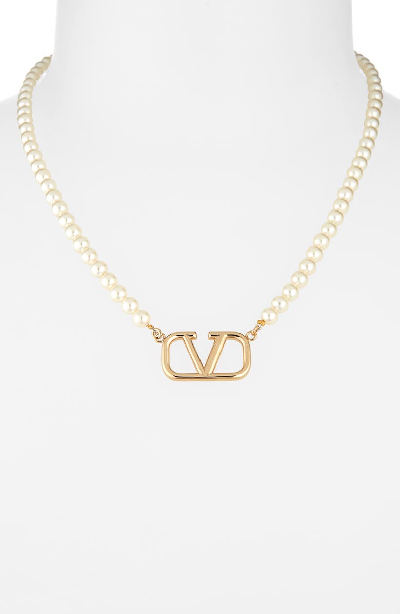 Valentino Garavani VLOGO Signature Imitation Pearl Necklace, Alternate, color, 