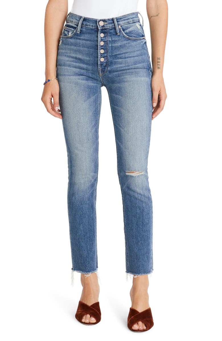 MOTHER The Pixie Dazzler Raw Hem Straight Leg Jeans, Main, color, 