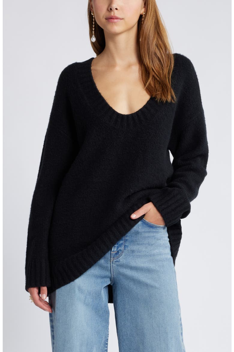 Oversize V-Neck Sweater, Main, color, BLACK