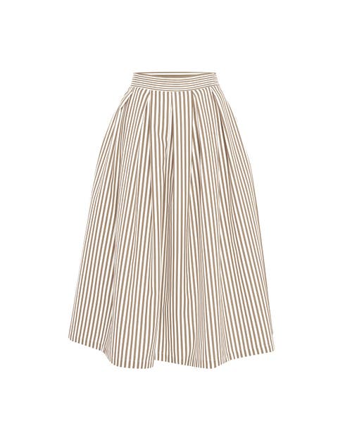 Theo The Label Echo Box Pleat Striped Midi Skirt In Sand