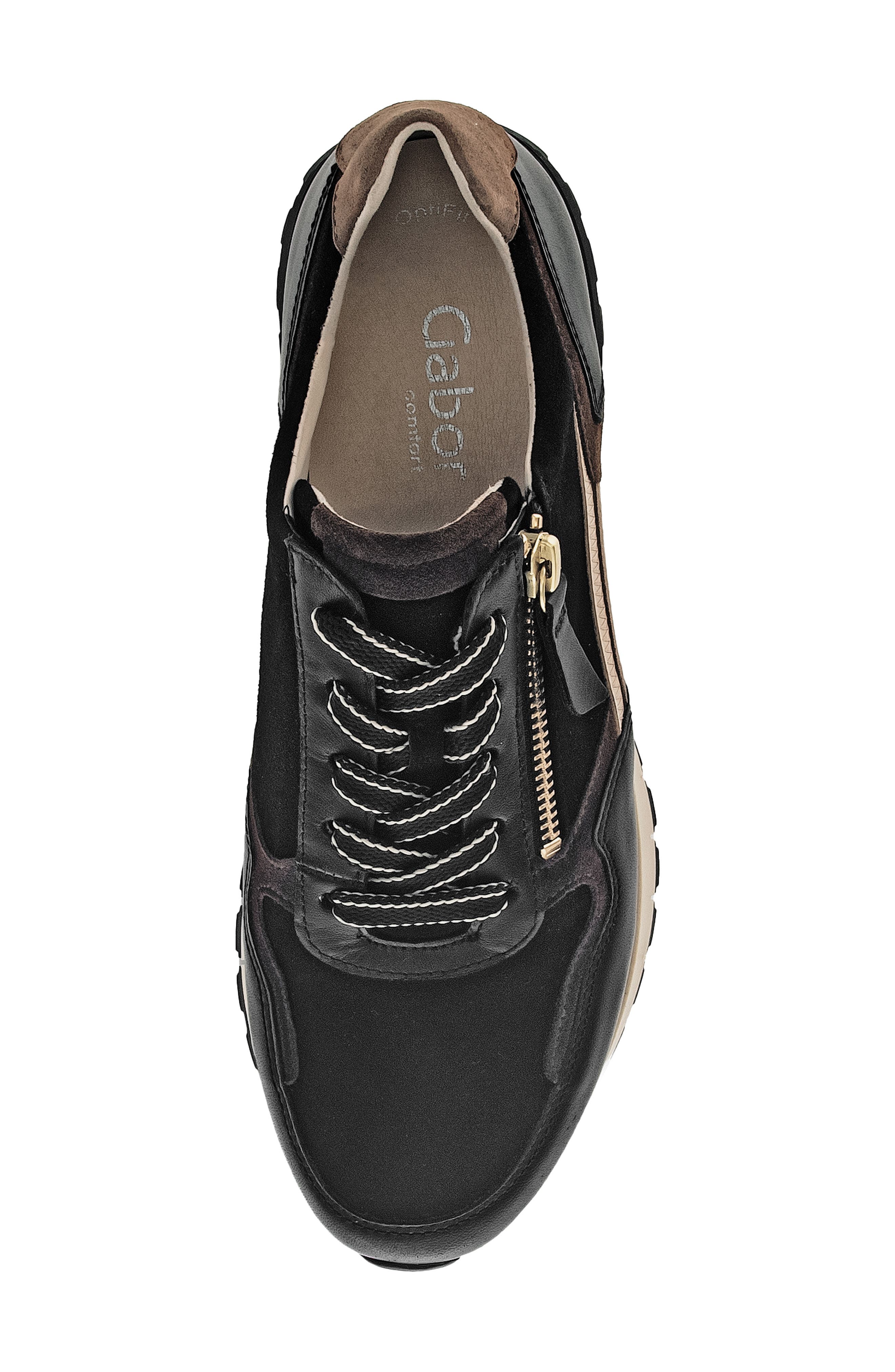 Gabor Leather Zip Sneaker, Alternate, color, Black/ Brown