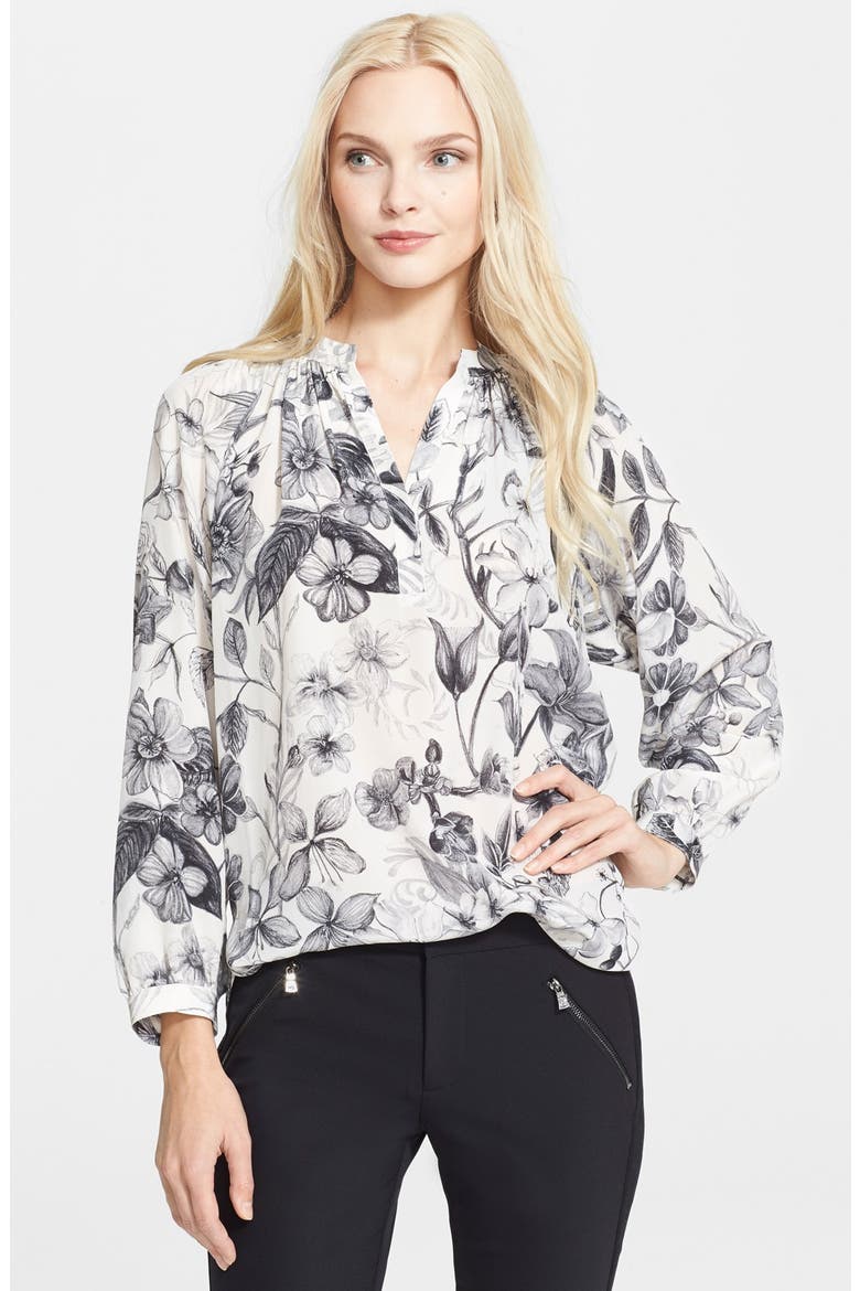 Botanical Print Silk Top, Main, color, CHALK