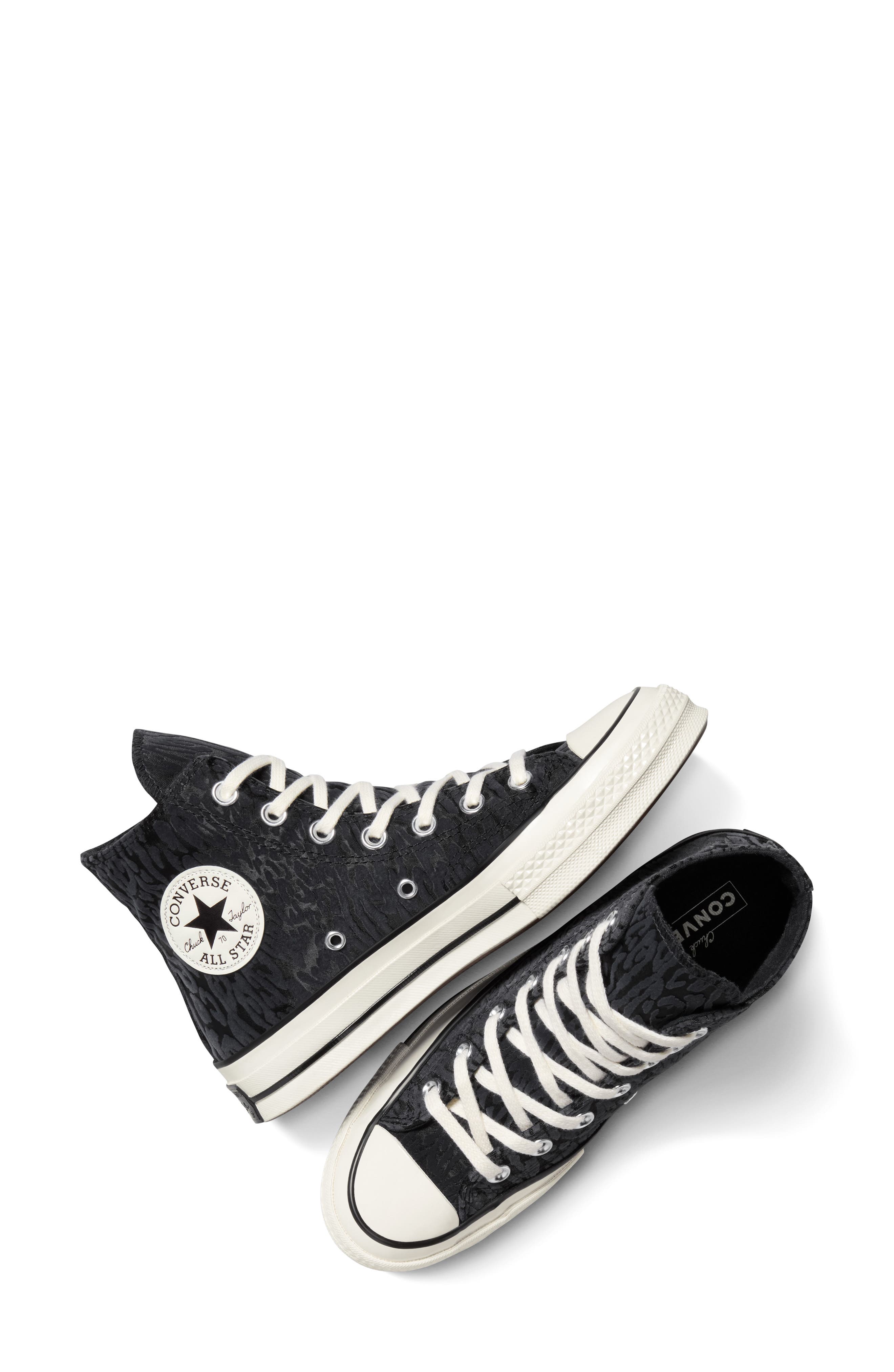 Converse Gender Inclusive Chuck 70 Leopard Flocked Satin Low Top Sneaker, Alternate, color, Black/ Egret/ Total Eclipse