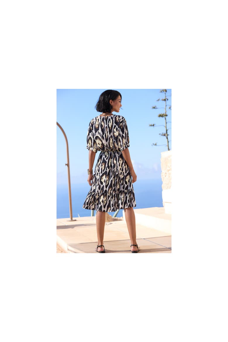 Animal Print Short Sleeve Dress, Alternate, color, Black & Grey