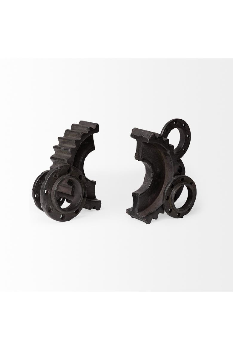 Cogsworth Set of 2 Resin Industrial Gear Bookends, Alternate, color, Brown