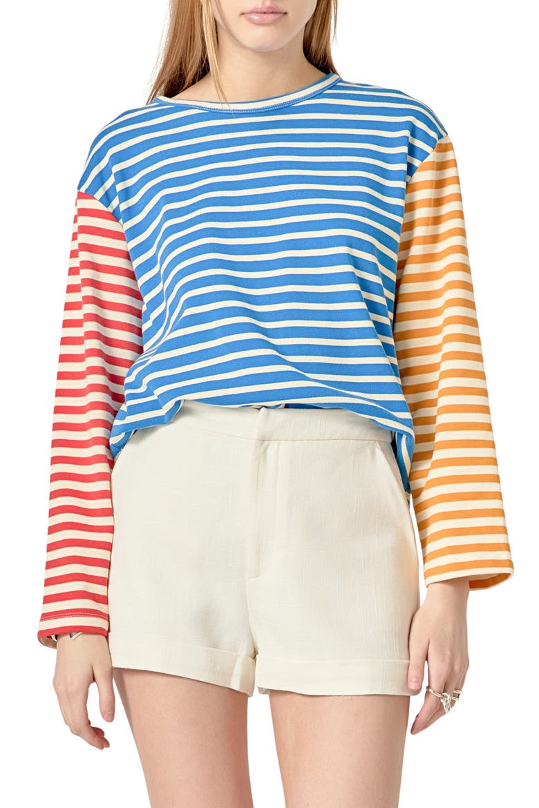 Stripe Colorblock Top, Main, color, BLUE MULTI
