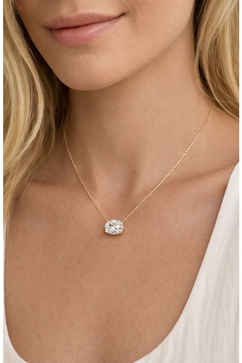 Elena Moissanite Solitaire Vermeil Necklace, Alternate, color, Gold