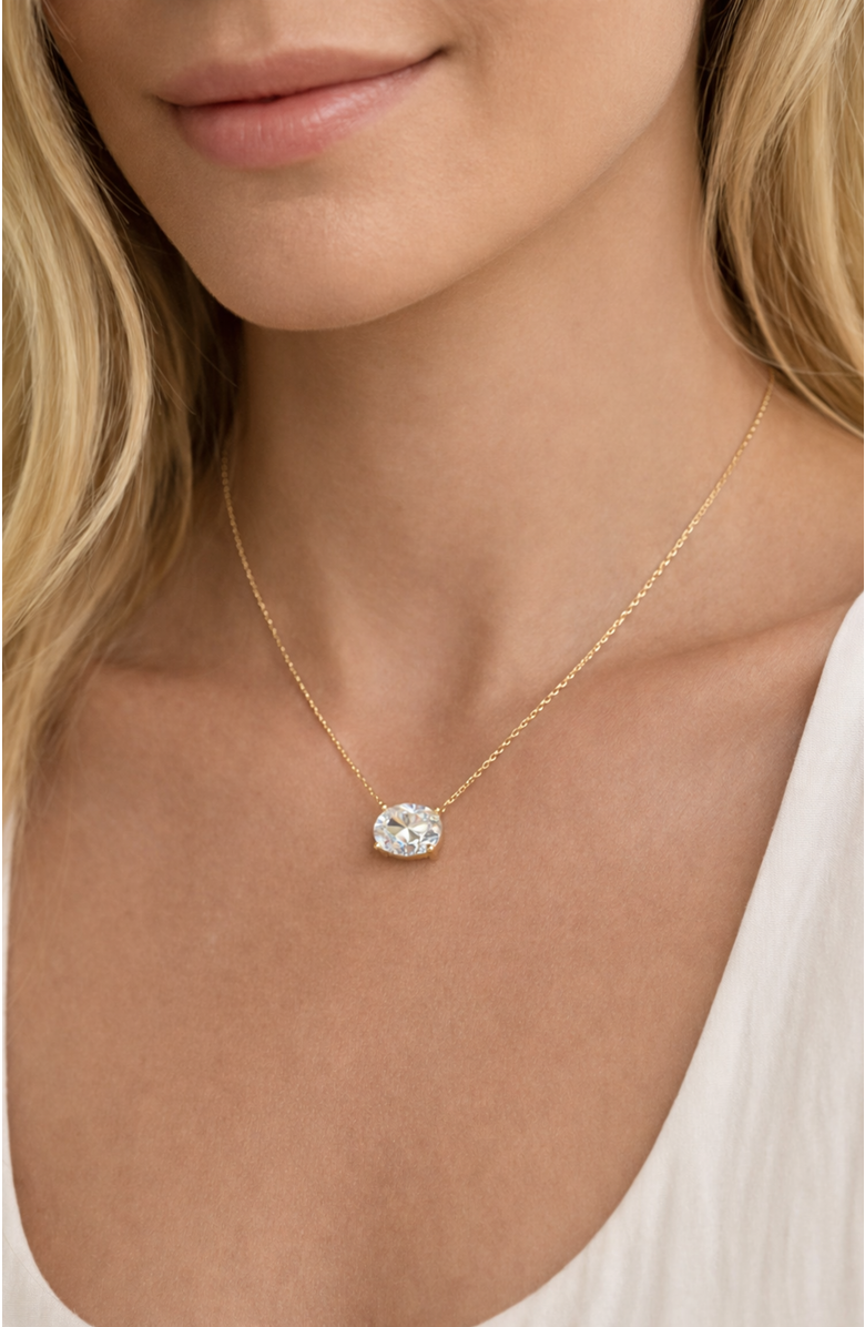 DLORIA Elena Moissanite Solitaire Vermeil Necklace, Alternate, color, Gold
