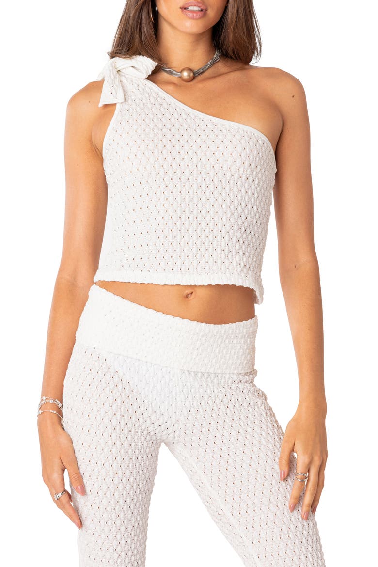 Amalia Textured Knit One-Shoulder Top, Main, color, WHITE