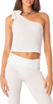 EDIKTED Amalia Textured Knit One-Shoulder Top