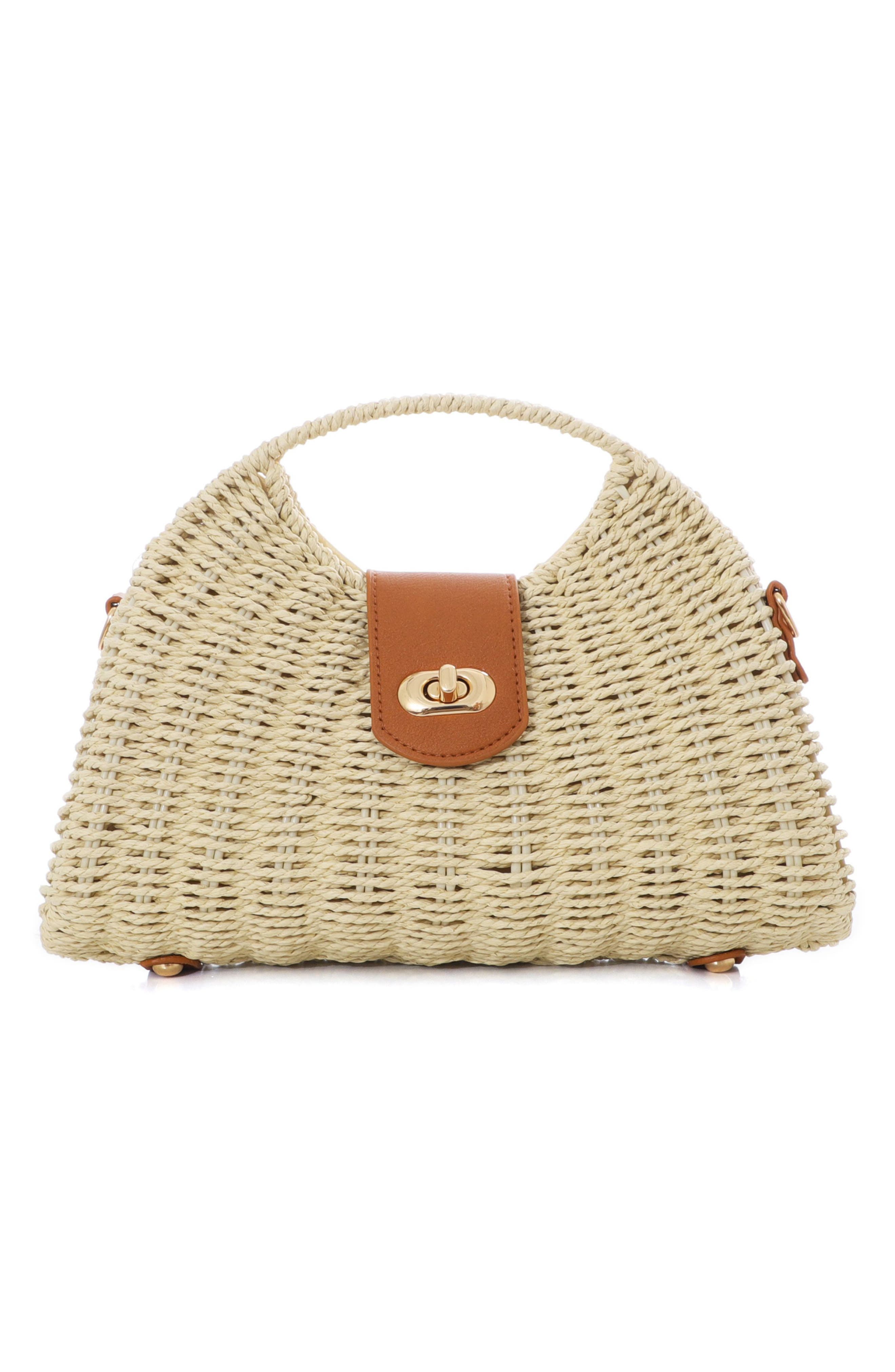 Adornia White Straw Picnic Basket Clutch, Main, color, White