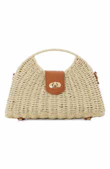 Adornia White Straw Picnic Basket Clutch