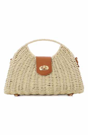 Adornia White Straw Picnic Basket Clutch