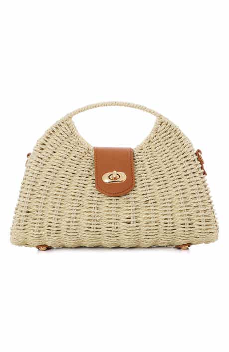 Adornia White Straw Picnic Basket Clutch